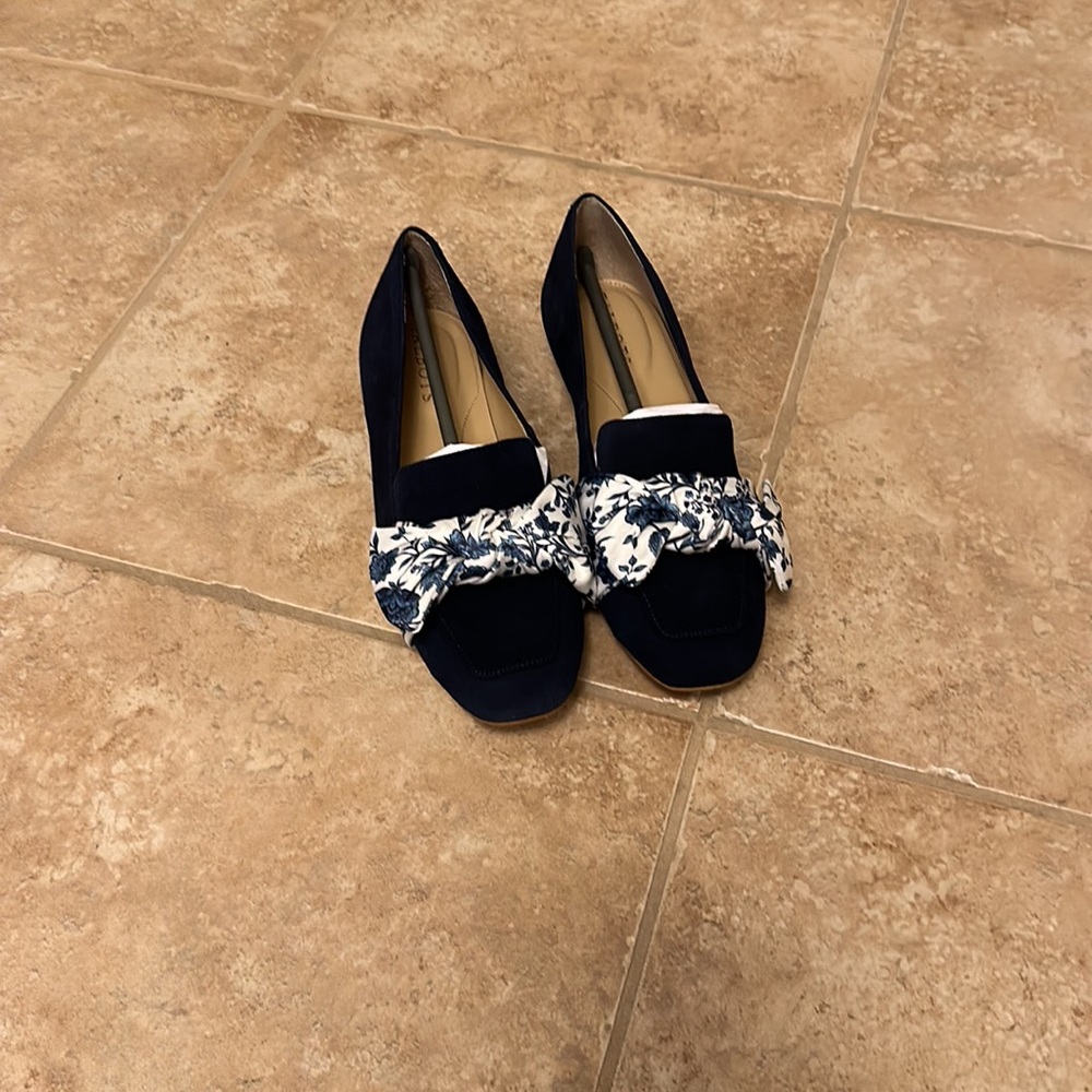 TALBOTS WOMENS STELLA FLORAL BOW SUEDE LOAFERS
